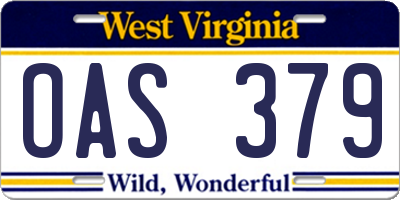 WV license plate OAS379