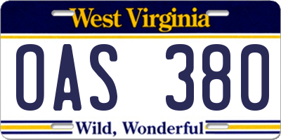 WV license plate OAS380
