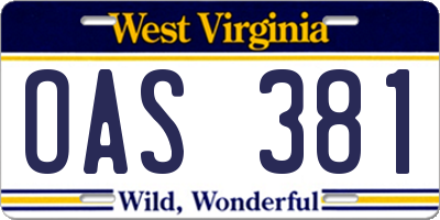 WV license plate OAS381