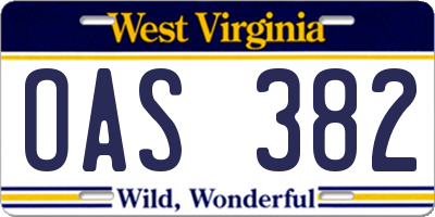 WV license plate OAS382