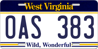 WV license plate OAS383