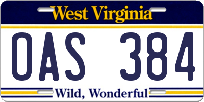 WV license plate OAS384