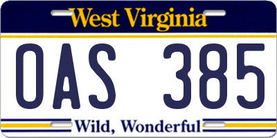 WV license plate OAS385
