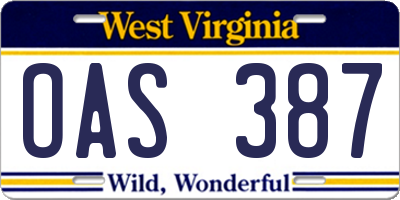 WV license plate OAS387