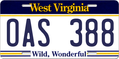 WV license plate OAS388
