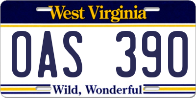 WV license plate OAS390