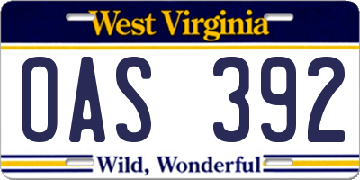 WV license plate OAS392
