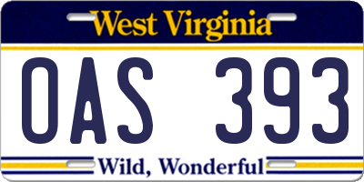 WV license plate OAS393