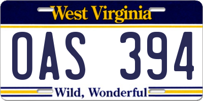 WV license plate OAS394