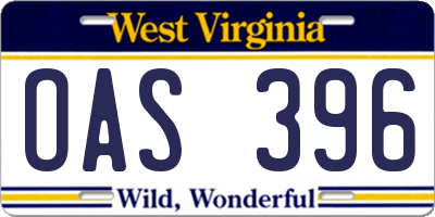 WV license plate OAS396