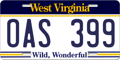 WV license plate OAS399