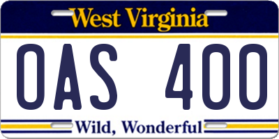 WV license plate OAS400