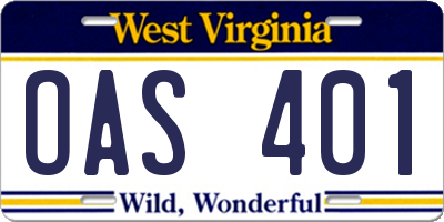 WV license plate OAS401