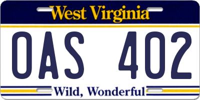 WV license plate OAS402