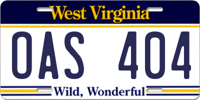 WV license plate OAS404