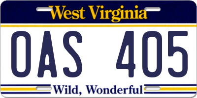 WV license plate OAS405