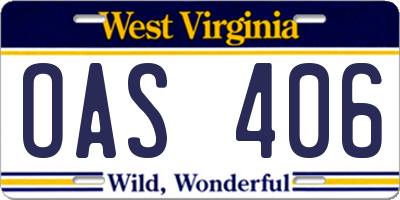 WV license plate OAS406