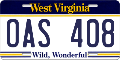 WV license plate OAS408