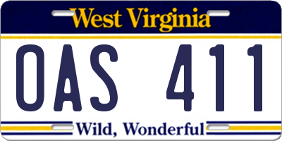 WV license plate OAS411