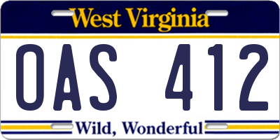 WV license plate OAS412