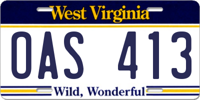 WV license plate OAS413