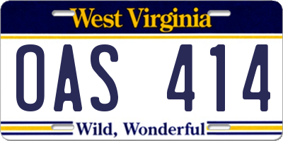WV license plate OAS414
