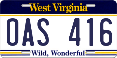WV license plate OAS416