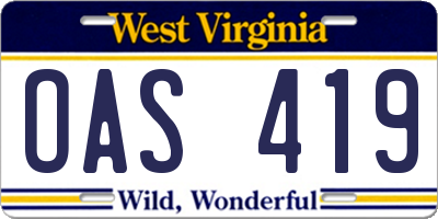 WV license plate OAS419
