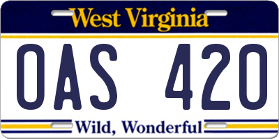 WV license plate OAS420