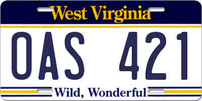 WV license plate OAS421