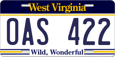 WV license plate OAS422