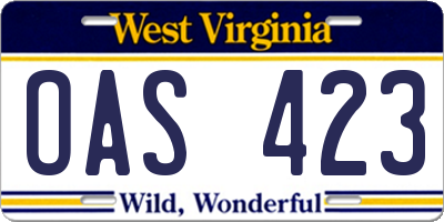 WV license plate OAS423