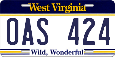 WV license plate OAS424