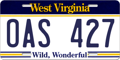 WV license plate OAS427
