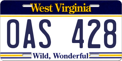 WV license plate OAS428