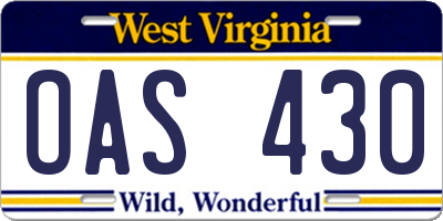 WV license plate OAS430
