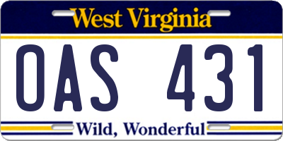 WV license plate OAS431
