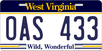 WV license plate OAS433