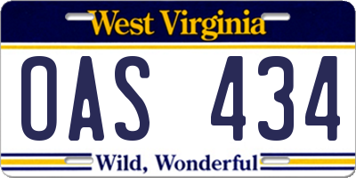 WV license plate OAS434