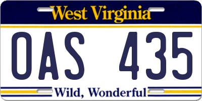 WV license plate OAS435