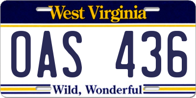 WV license plate OAS436