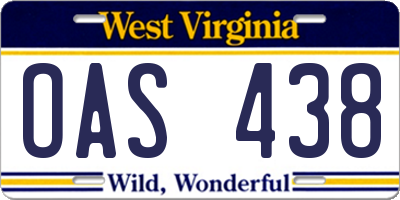 WV license plate OAS438