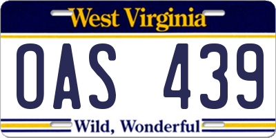 WV license plate OAS439