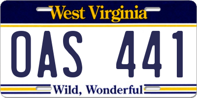 WV license plate OAS441
