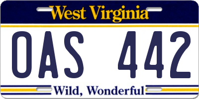 WV license plate OAS442