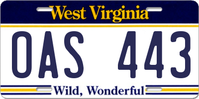 WV license plate OAS443