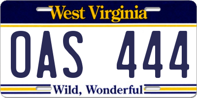 WV license plate OAS444