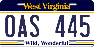WV license plate OAS445