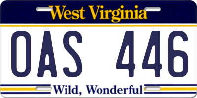 WV license plate OAS446