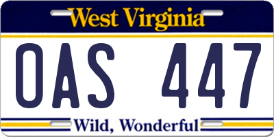 WV license plate OAS447
